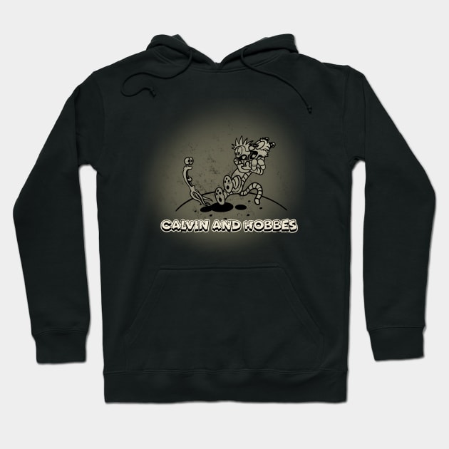 Drawing retro Vintage 80s and 90s Calvin and Hobbes are afraid Hoodie by aiWallpaperCollection